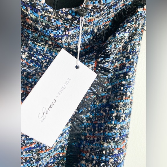 Lovers Friends Strapless Boucle Tweed Mini Dress Cocktail Fringe Event Wedding M - Picture 5 of 6